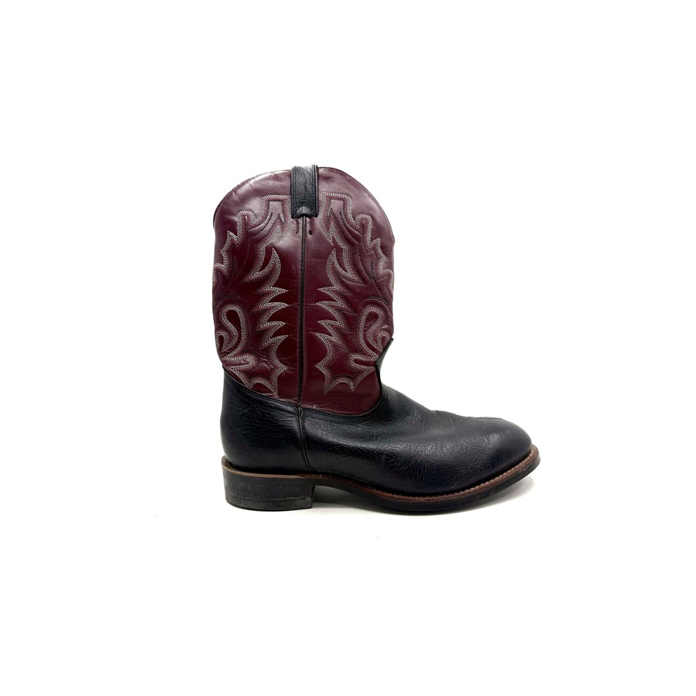 Boulet | Mens Black and Burgundy Leather Western Cowboy‎ Boots Size 10 Wide